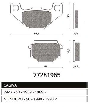 Pastiglie dischi freno 77281965 CAGIVA per ciclomotori